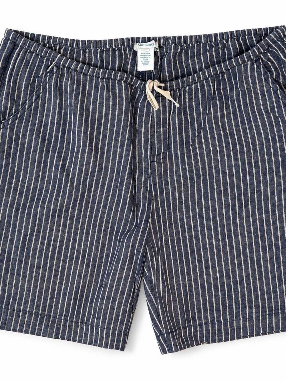 Sundance Chambray Linen Blue & Flax Striped Women Beachcomber Casual Shorts